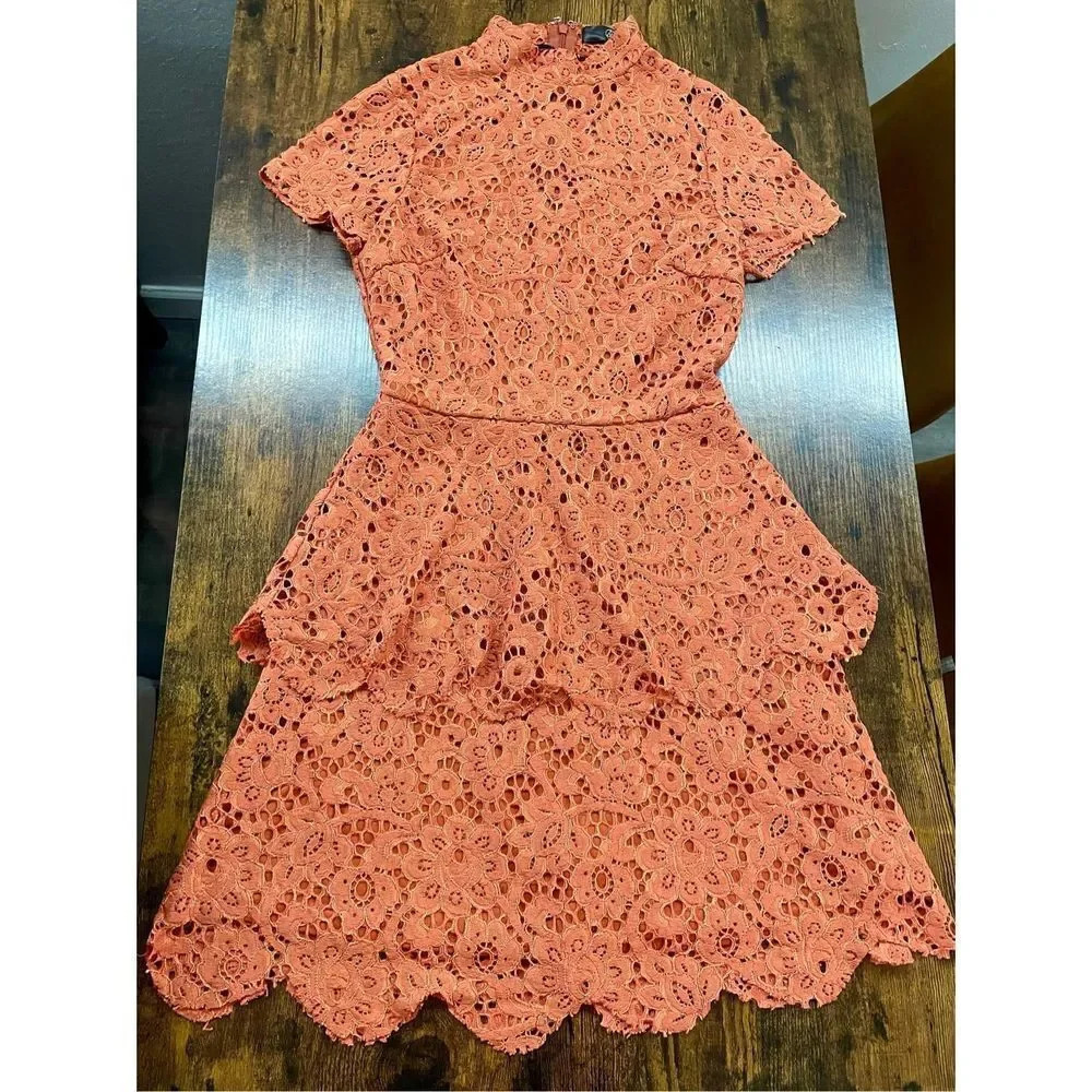 Missguided orange lace peplum skater style dress